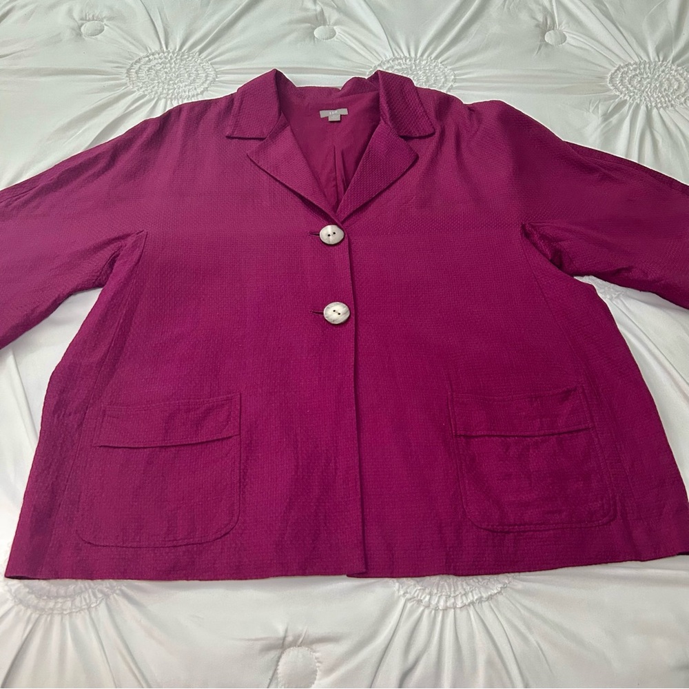 J. Jill Fuchsia Plum Silk & Cotton Blend Button Front Short Sleeve Blazer Sz XL - Picture 6 of 16